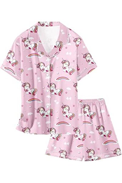 GENERAL Schbbbta Girls Boys Satin Pajamas Set, 2Piece Silk Nightwear Button-D...