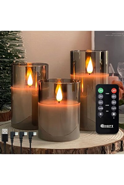 LEDHOLYT Rechargeable Flameless Glass Pillar Candles–Gifts for Women–Set of 3...