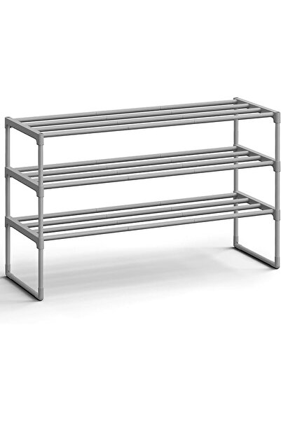 SONGMICS Shoe Rack, 3-Tier Shoe Organizer, Metal Storage Shelf, Upright or Up...