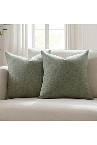 Meekio Set of 2 Dark Sage Pillow Covers 18 x 18 Inch Farmhouse Boho Decorativ...