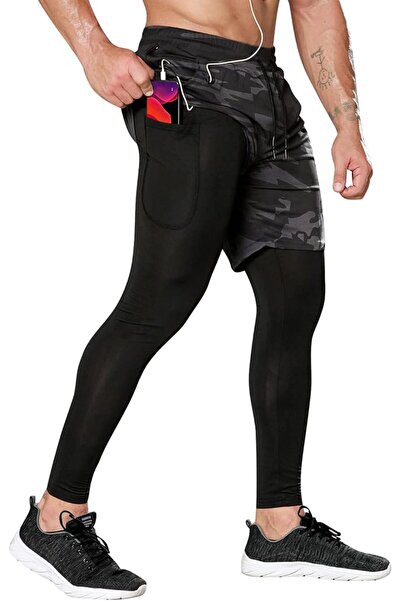 GENERAL Compression Pants for Men, 2 in 1 Running Shorts Double Layer Quick D...