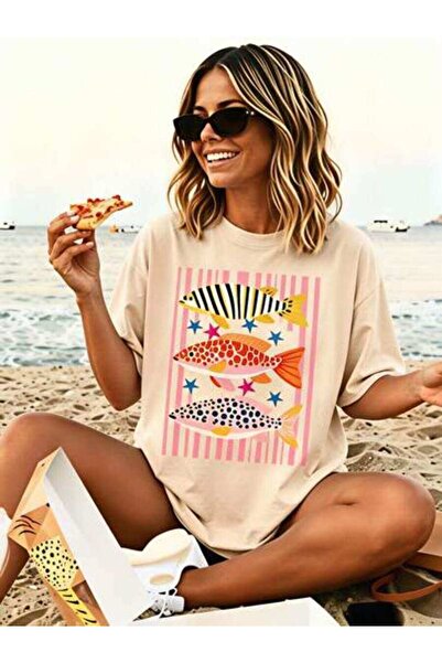 k222 Summer Outfit Women, Fish Pattern Funny Vintage T-Shirt, Loose And Breat...