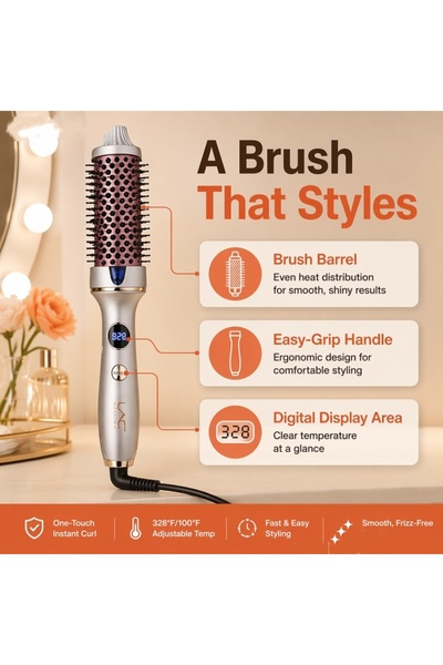 Generic Brand Heated Round Brush with Digital Display, Thermal Curling Stylin...