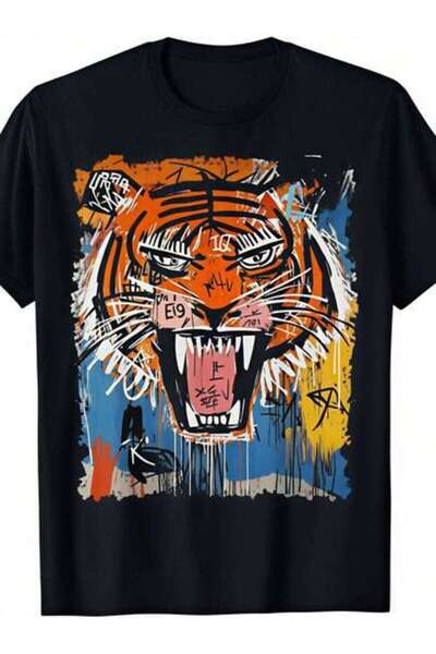 23ERVA Art, Women's Graffiti Tiger Design, Pure Cotton T-Shirt, Casual Wear, ...