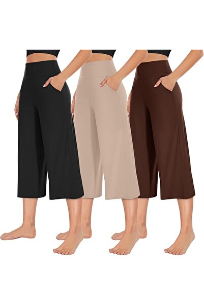 Newbie NEW YOUNG 3 Pack Women's Wide Leg Pants with Pockets High Waist Loose ...