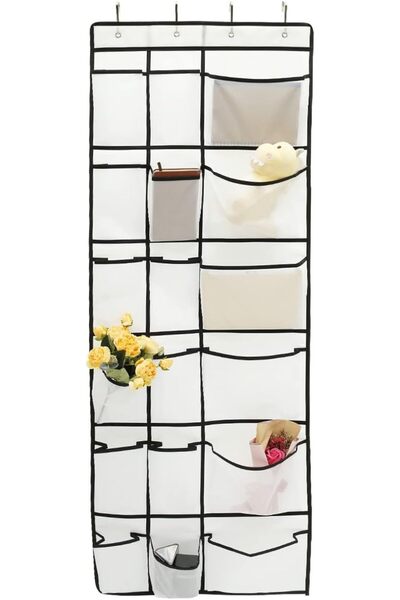 GENERAL Over Door Shoe Organizer with 18 Pockets and 4 Hooks Breathable Mesh ...