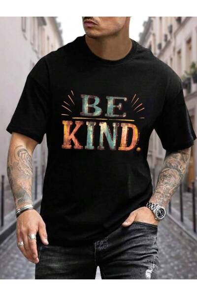 26LIK تي شيرت BE KIND بطباعة جرافيكية إبداعية، تي شيرت كاجوال بأكمام قصيرة وي...