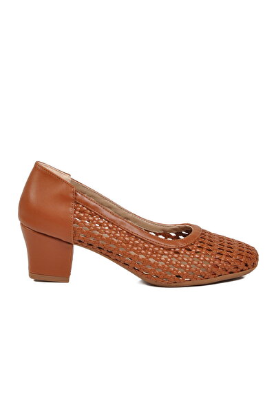AYAKMOD Women's Tan Knitted Patterned Heeled Oval Toe Classic Casual and Styl...