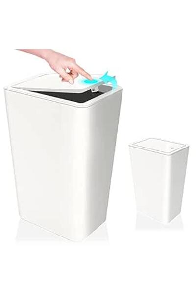 GENERAL Slim Plastic Trash Can with Push Top Lid - 12 Liter Rectangular Compo...