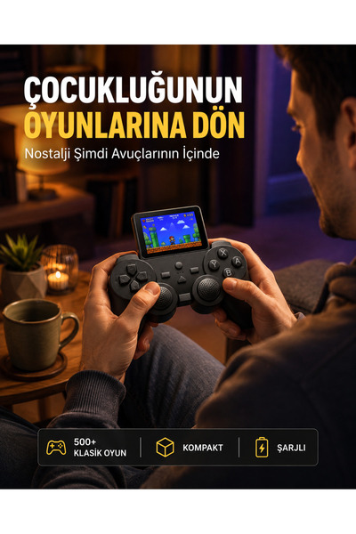 Genel Markalar 2.4 İnç HD Renkli Ekranlı 500-in-1 Taşınabilir Retro Oyun Konsolu, Kablolu TV Bağlantısı ve Uzun Pil