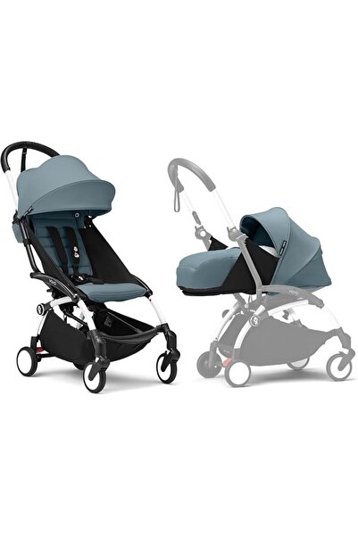 Stokke عربة أطفال YOYO3 مع حزمة للمواليد الجدد - تشمل إطارًا أسود، وحزمة ألوا...