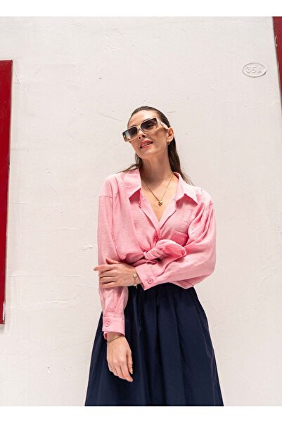 Moda Banuş قميص وردي بدون أكتاف