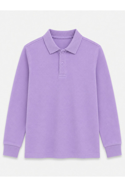 ROZELT Lilac Long Sleeve Polo Collar Lakos School T-Shirt R.O.Z.K.U.U.Lt.E.L.T.