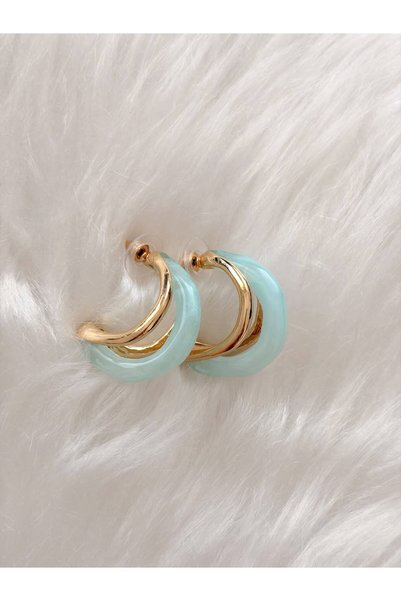 LENORE Kadın Mint Yeşili Mermer Desenli Gold Katmanlı Halka Küpe