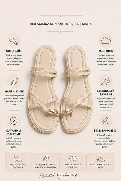besoin shoes store Women's Gold Ring Detailed Daily Sandals