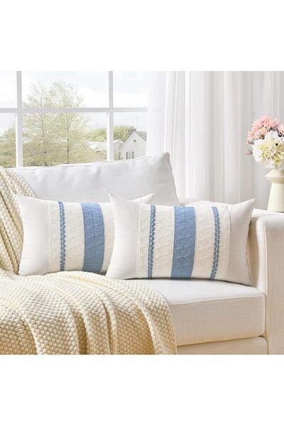Fancy Homi Set of 2 Dusty Blue Vintage Lumbar Decorative Throw Pillow Covers ...