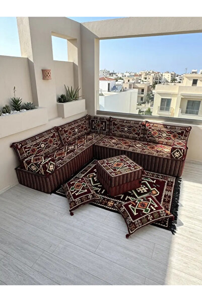 BAKIRÖZÜ HOME 40 cm Kalın Süngerli Bordo Anadolu Şark Köşesi - Kilim Desenli ...