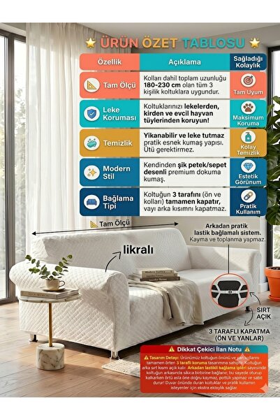 ARİFE HOME Sofa Cover Diamond Pattern Sofa Cover Flexible Washable 3 Seater O...