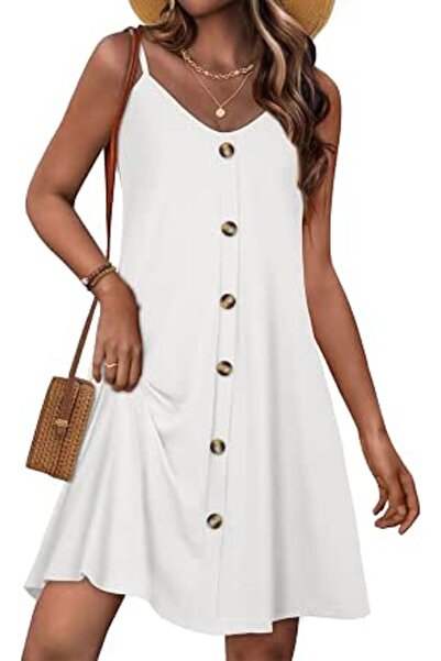 GENERAL JOELLYUS Summer Dresses for Women Spaghetti Strap Button Down Casual ...