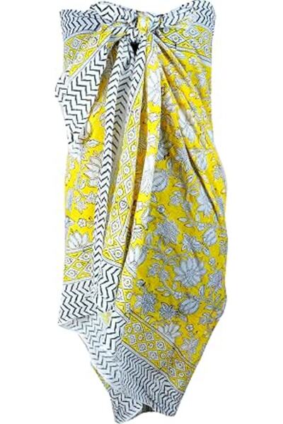 Generic 100% Cotton Block Print Sarong - Women's Swimsuit Wrap Cover-Up, Long...