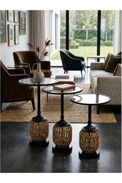 DEC26 Bohemian Modern Design 3-Piece Nesting Service Table Set