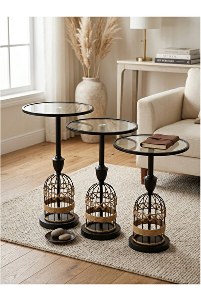 BEC26 Bohemian Modern Design 3-Piece Nesting Service Table Set