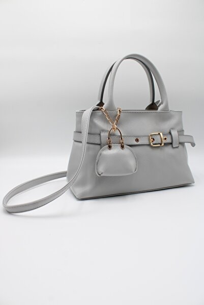 LASSO Women's Gray Belt Detailed Lined Crossbody Bag with Charm Accessories f...