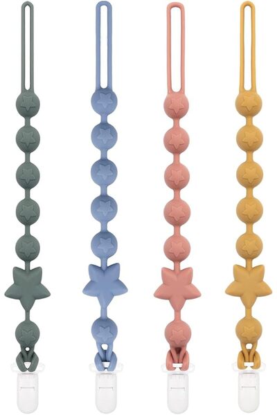 ALMEKAQUZ 4 Pack Silicone Pacifier Clips, Pacifier Holder Clip Fits All Pacif...