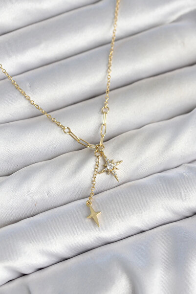 shopwave Brass Gold Color Zircon Stone Minimal Dangle Pole Star Model Women's...