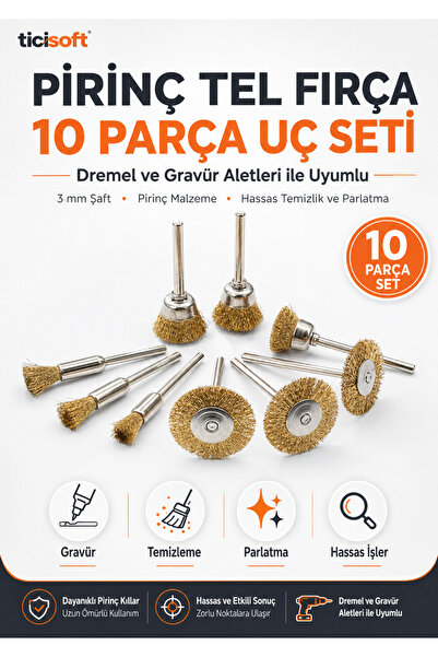 Ticisoft Matkap ve Gravür Uyumlu 37mm Bakır-Çinko-Pirinç Alaşım Tel Fırça 10 ...