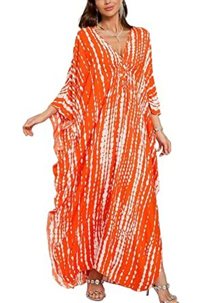 YouKD Summer Long Kaftan Dress Bohemian Roomy Beach Robe Cover Up Plus Size D...