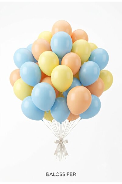baloss fer Pastel Gökkuşağı Konsept 30’lu Makaron Mavi Sarı Turuncu Balon Set...
