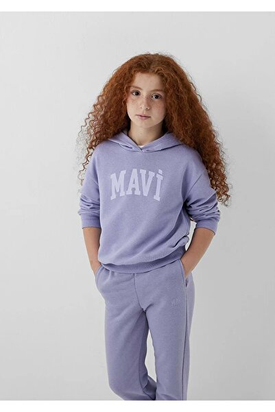Mavi M7S10147 Logo Printed Hooded Girls' Sweatshirt Purple