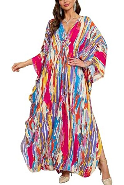 YouKD Summer Long Kaftan Dress Bohemian Roomy Beach Robe Cover Up Plus Size D...
