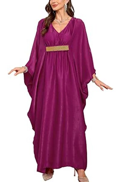 YouKD Women's Solid Color Bohemian Kaftan Dress Beach Cover Ups Plus Size Bat...