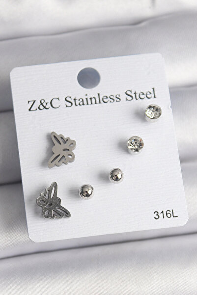SORA GROUP 316L Steel Silver Color Zircon Stone Butterfly Model Women's Earri...