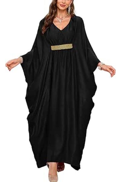 YouKD Women's Solid Color Bohemian Kaftan Dress Beach Cover Ups Plus Size Bat...