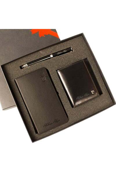 Pierre Cardin Kişiye Özel Deri Cüzdan Kalem ve Defter Seti P032