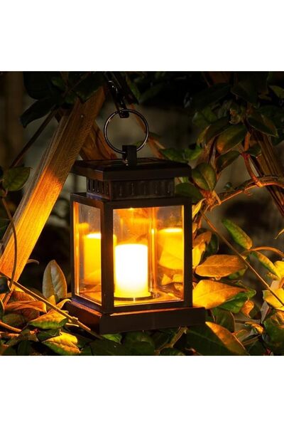 Bukela Solar Outdoor Lantern Flickering Flame, Hanging Solar Light with Clip ...