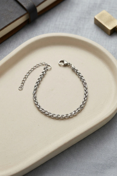 SORA GROUP 316L Steel Chain Spiga Model Silver Color Men's Bracelet