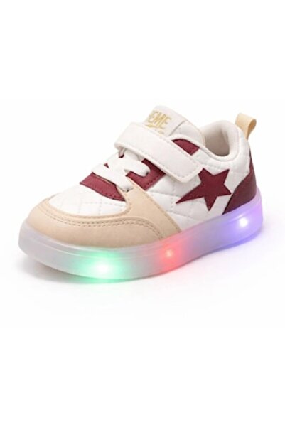Mixbo Pantofi sport LED pentru copii, crem-burgundy, talpă luminoasă flexibil...