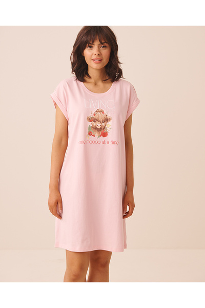 La Vie en Rose Highland Cow Print Cotton Short Sleeve Sleepshirt