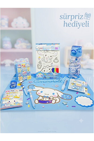ÖZ OFİS Cinnamoroll 10 Parça Okul Kırtasiye Seti - 500ml Tritan Matara, Besle...