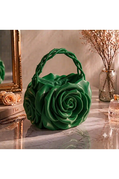Verda Desing حقيبة يد نسائية بتصميم خاص باللون الأخضر مع تصميم زهرة الورد ثلا...