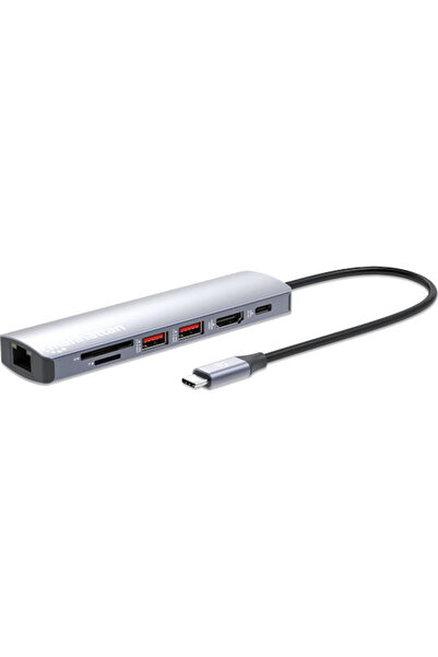 MANHATTAN Σταθμός σύνδεσης USB-C με HDMI 4K PD Ethernet Γκρι (153966)