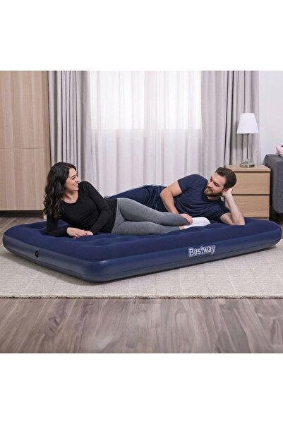 Alista Home Inflatable single mattress, velour, blue, 191x137x22 cm, indoor a...