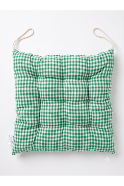 Kırmızı Pötikareli Bağcıklı Sandalye Minderi - 45x45 cm Puf Püsküllü/Bağlamalı Sandalye Yastığı