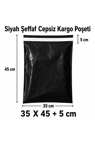 S&M AMBALAJ Siyah Şeffaf Cepsiz Kargo Poşeti 35 x 45 + 5 cm – 500 Adet