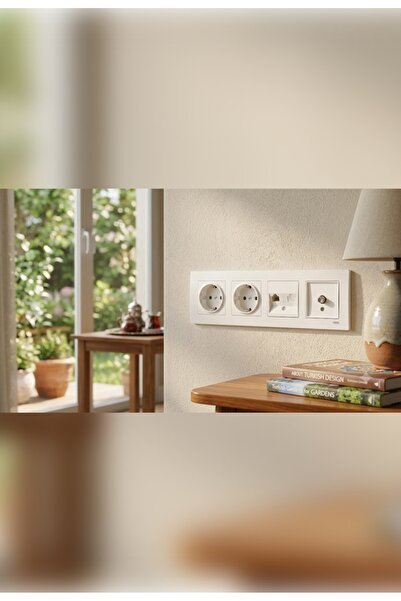 VİKO Karre Beyaz 4'lü Set - 2 Topraklı Priz + 1 F Konnektör Uydu Prizi + 1 Te...