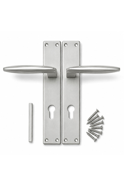 Generic Silver Door Handles on Backplate Set – Modern Curved Lever on Back Pl...